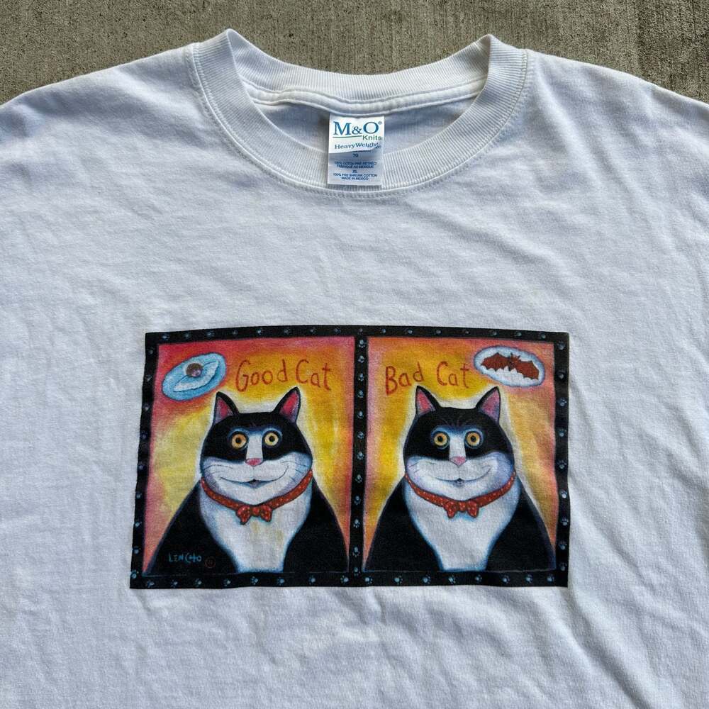 Vintage Lencho Good Cat Bad Cat Graphic T-Shirt